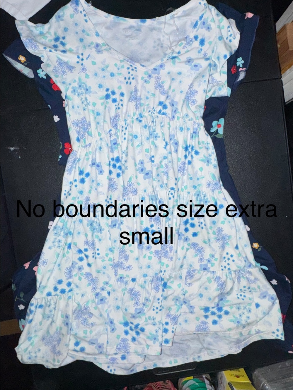 No Boundaries White Dress with Blue Floral Print